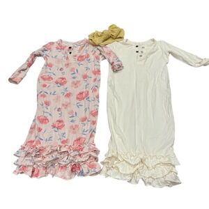 Sweet Bamboo Baby Gown Set Kids OS Pink Cream Floral Ruffle Henley Sleepwear
